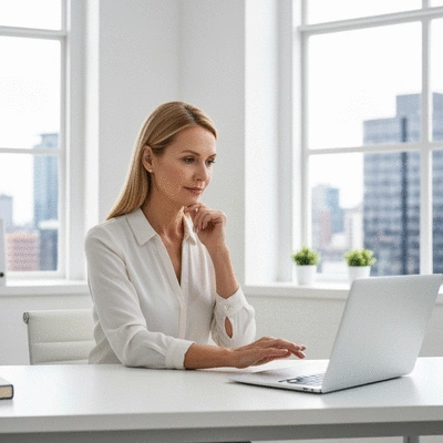 Small business owner using AI sales software on a laptop