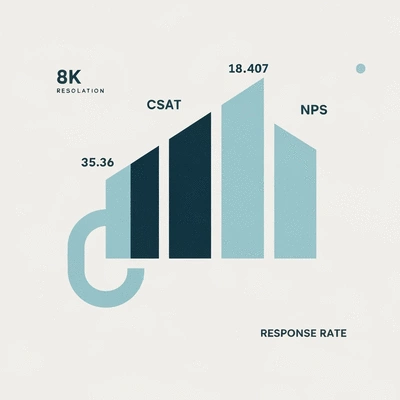 Modern infographic displaying customer satisfaction metrics like CSAT, NPS, and response rate, clean design, no text, no words, no typography, 8K