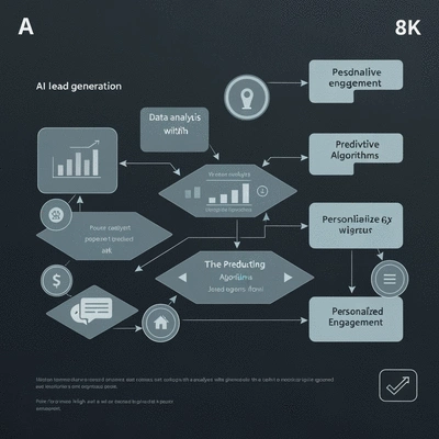 AI lead generation process flow with data analysis and predictive algorithms