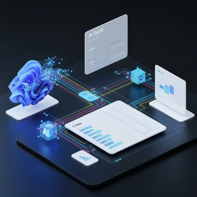 Seamless integration of AI tools with CRM system, showing data flow