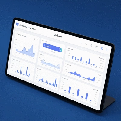 Modern dashboard displaying AI-powered lead generation metrics, graphs, and data analytics on a screen, clean image