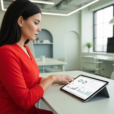 Modern office worker analyzing conversion rate optimization data on a tablet